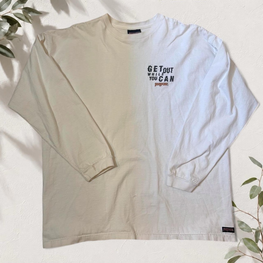 Vintage JanSport Get Out While You Can Graphic T-Shirt White XXL Made in USA
